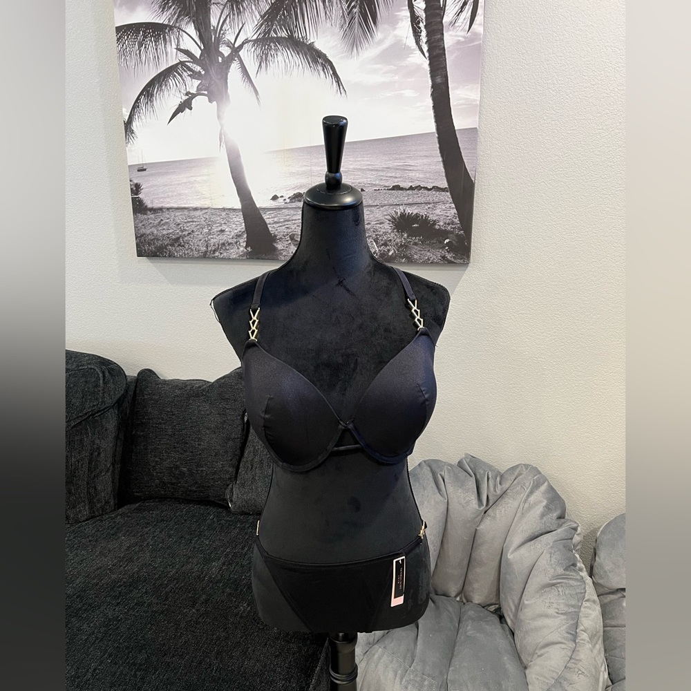 VICTORIA’S SECRET SUPER SEXY BLACK BIKINI! ~ 36DDD PUSH UP TOP~ L BOTTOMS